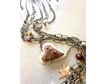 Jasper Wall Hanging: Gemstone and Brass Celestial Wall Decor, 39 Inch