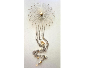Flamingo Rose Agate Wall Hanging: Gemstone and Brass Celestial Wall Decor, 40 Inch
