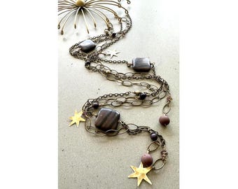 Handcrafted Jasper Gemstone Wall Hanging: Boho Celestial Decor