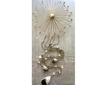 Agate Wall Hanging: Gemstone and Brass Celestial Wall Decor, 42 Inch