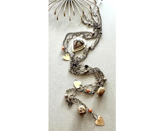Indian Paint Stone Jasper Wall Hanging: Gemstone and Brass Celestial Wall Decor, 40 Inch