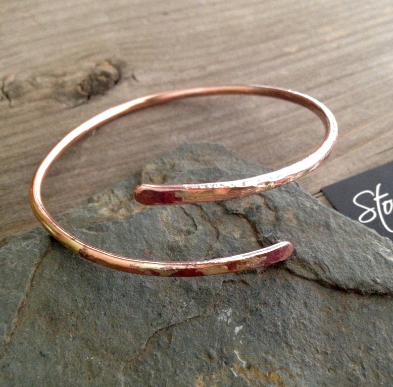 Copper bracelet with Soldered Silver overlay Journey Bracelet Handcrafted Stackable Adjustable Copper Bracelet Open Metal Cuff
