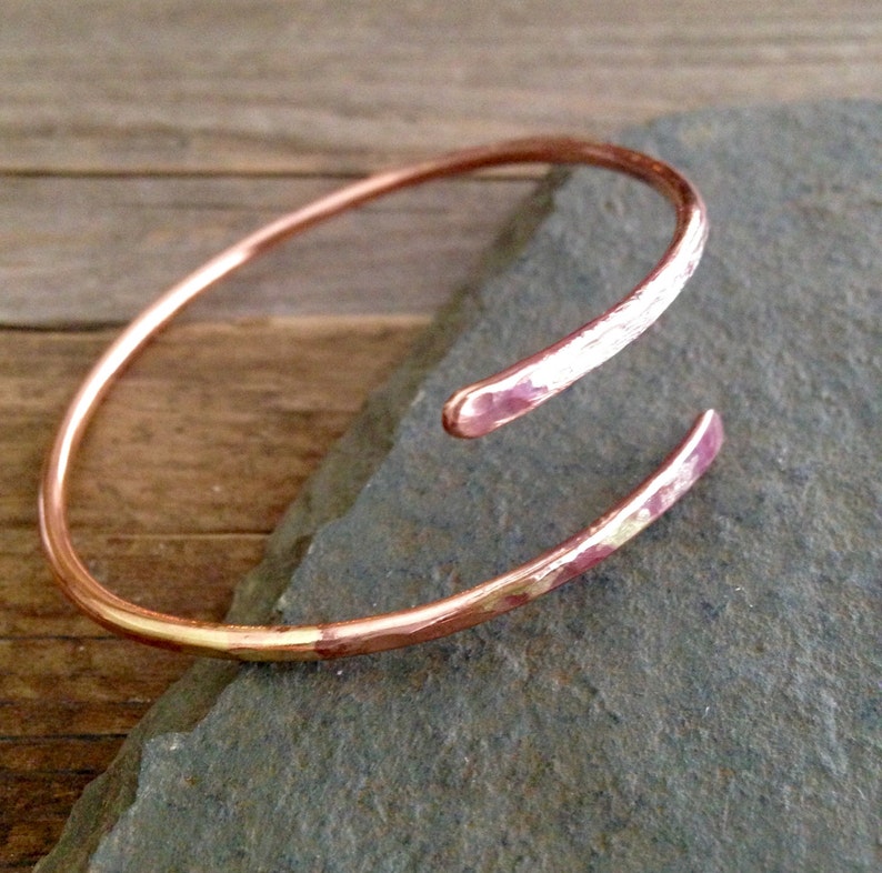 Copper bracelet with Soldered Silver overlay Journey Bracelet Handcrafted Stackable Adjustable Copper Bracelet Open Metal Cuff