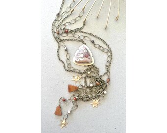 Crazy Lace Agate Wall Hanging: Gemstone and Brass Celestial Wall Decor, 40 Inch