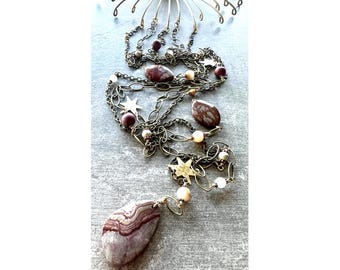 Jasper Wall Hanging: Gemstone and Brass Celestial Wall Decor, 42 Inch