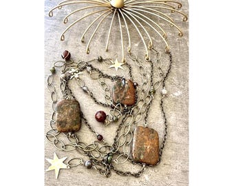 Green Opal Wall Hanging: Gemstone and Brass Celestial Wall Decor, 38 Inch