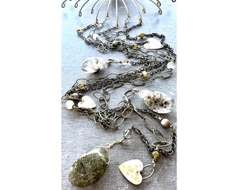 Epidote Wall Hanging: Gemstone and Brass Celestial Wall Decor, 41 Inch