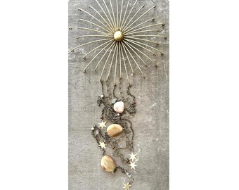 Agate Wall Hanging: Gemstone and Brass Celestial Wall Decor, 41 Inch