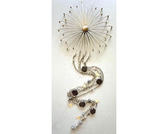 Garnet Wall Hanging: Gemstone and Brass Celestial Wall Decor, 42 Inch