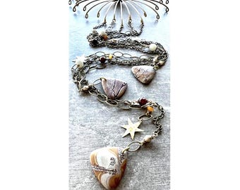 Jasper Wall Hanging: Gemstone and Brass Celestial Wall Decor, 40 Inch