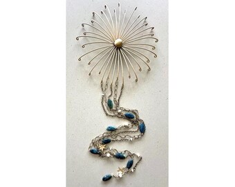 Apatite Wall Hanging: Gemstone and Brass Celestial Wall Decor, 41 Inch