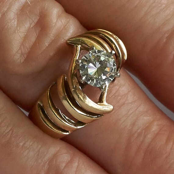 Gold Cubic Zirconia Statement Ring 14K Yellow Gold Ring Etsy