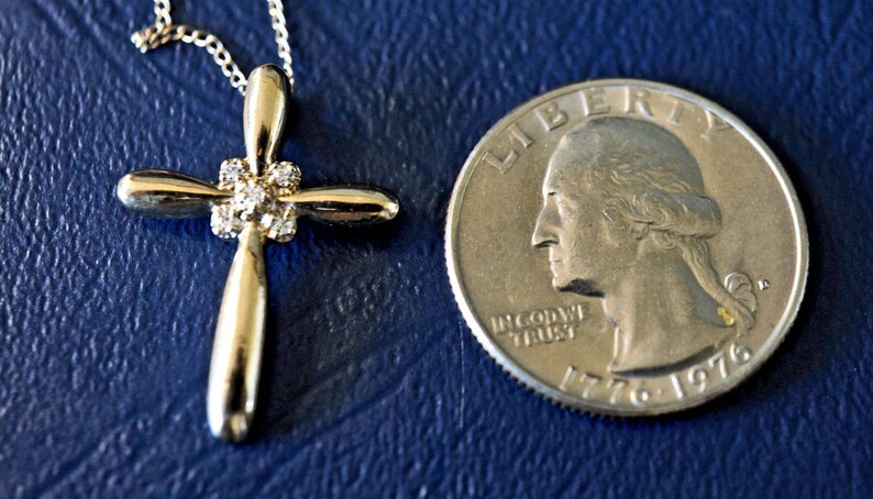 Cross Pendant Size 1 Inch Long Solid 14K Five Diamond Cross Gold Pendant