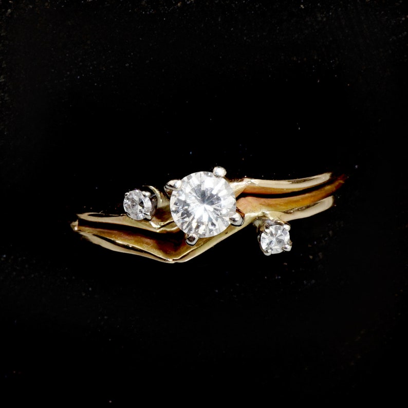 Ring Size 5.75 Diamond Ring 13 Carat Diamond 14K Double White Yellow Solid Gold Ring