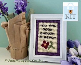 Stitch Kit - 5"x7" Needlepoint Kit on Plastic Canvas, Beginner Friendly, Fun and Easy to Stitch! "Good Enough" Design