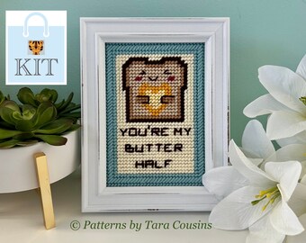 Stitch Kit - 5"x7" Needlepoint Kit on Plastic Canvas, Beginner Friendly, Fun and Easy to Stitch! "My Butter Half" Design