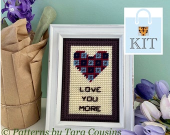 Stitch Kit - 5"x7" Needlepoint Kit on Plastic Canvas, Beginner Friendly, Fun and Easy to Stitch! "Love You More" Design