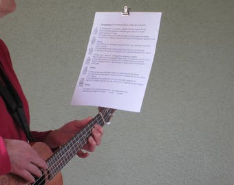 Portable Music Stand-TheMusicClamp-Ukulele, Guitar, holds Sheet Music, Recipes, Instructions, Convenient Positioning!