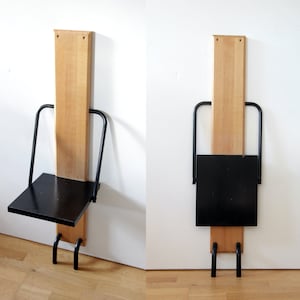 Vintage Ikea VIGAR chair // wall mounted wood and metal folding chair
