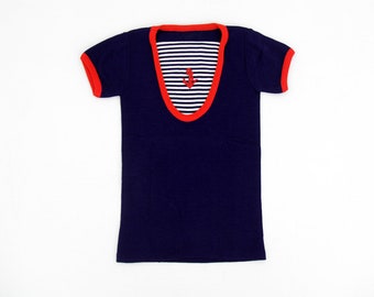 Vintage Top // Navy Red and White Striped Knit Tank Top