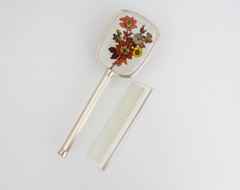 Vintage Hair Brush and Comb Set // Floral Tin Hair Brush Made in England // Vanity Bedroom Decor