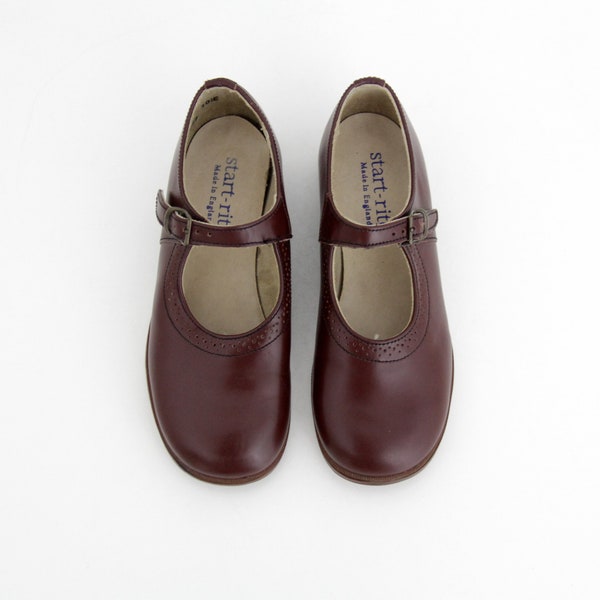 Vintage Girl's Start-rite Mary Janes // 1960s Brown Leather Kids Shoes Made in England