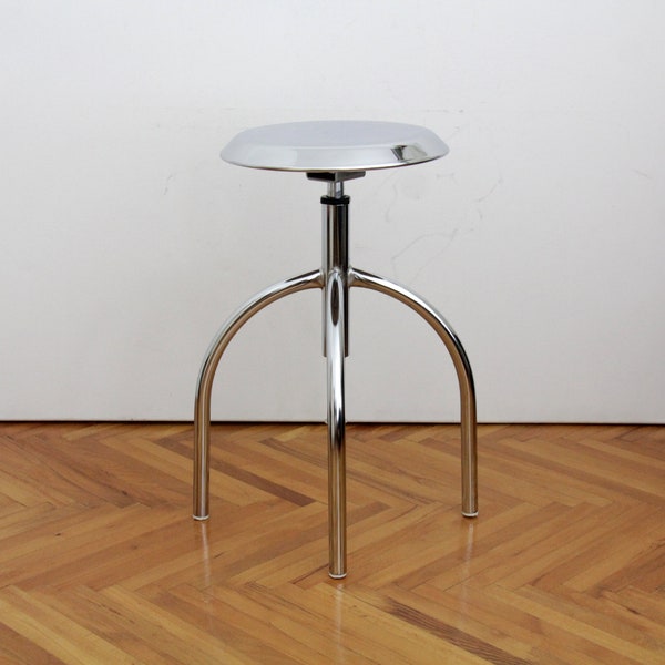 Vintage Chrome Medical Industrial Swivel Stool Adjustable Height // Apothecary Hospital Examination Workshop Stool