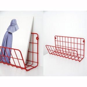 Vintage Magazine Stand // Red Metal Grid Wall Mounted Magazine Rack // Newspaper Holder // Record Holder 80&#39;s Home