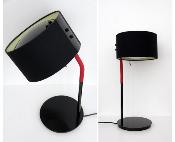 Vintage IKEA Black Table Lamp Black and Red Flexibile Shade