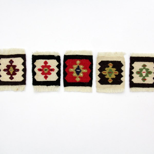 Mini Yugoslavian Vintage Kilims // Small Kilim Coasters // Set of 5