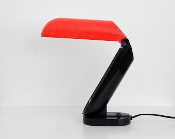Vintage Toucan Table Lamp // 1980&#39;s Black and Red Articulated Z Shape Space Age Lamp