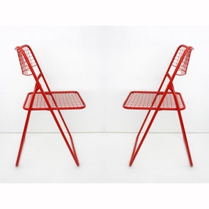 1 of 2 Vintage Foldable Chair Designed by Niels Gammelgaard for Ikea / Rappen Wire Grid Chair / 70s IKEA Ted Net Chair