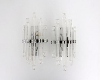 Vintage Lamp // Set of 2 Sconces Crystal Glass and Chrome Wall Lamp by Honsel, Germany 1980&#39;s