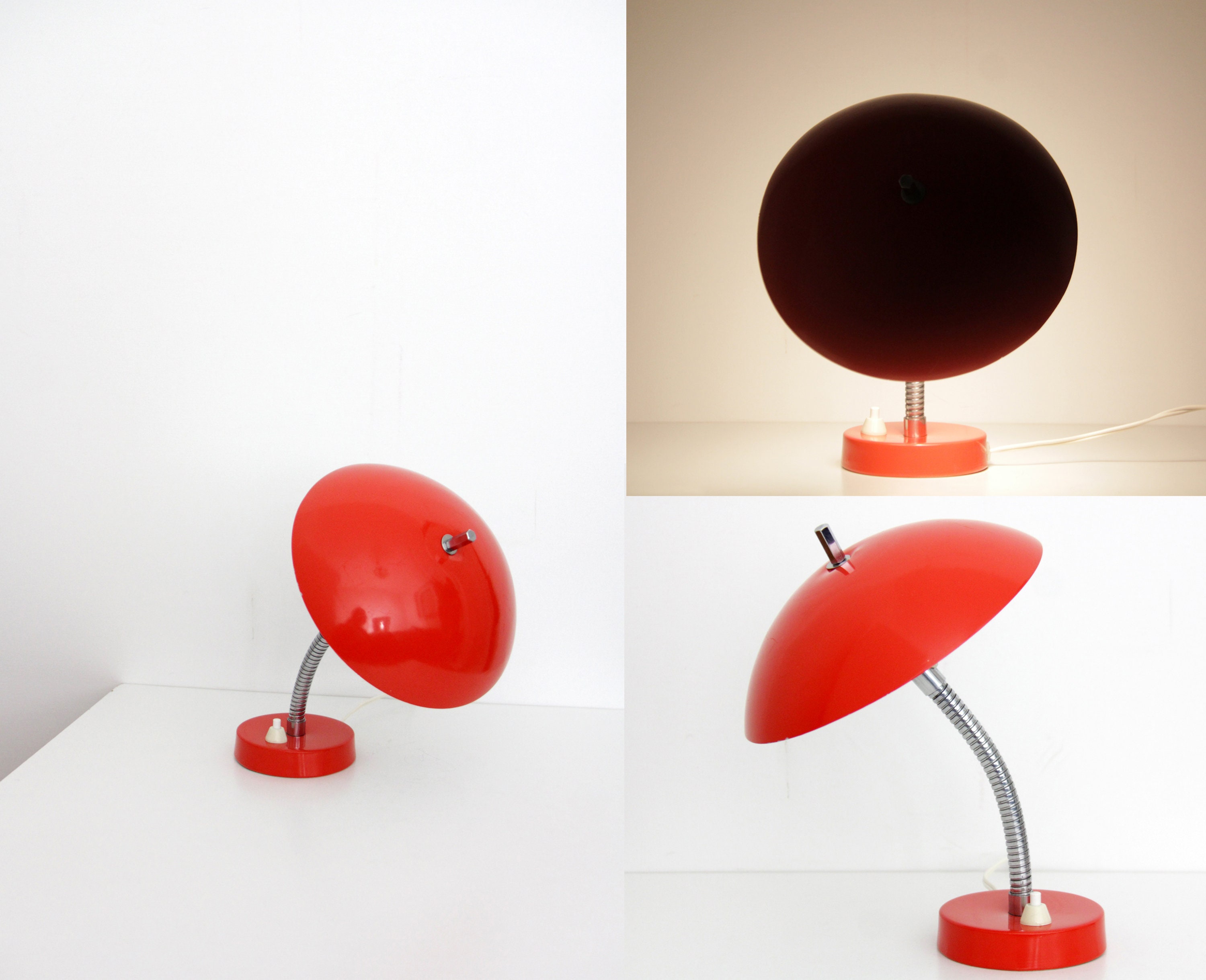 Vintage Lampe / / roter Schwanenhals Metall Schreibtisch ...