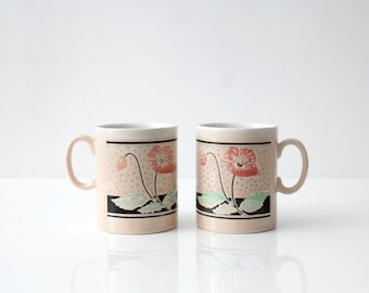 Vintage 1980er Mohnblumen-Kaffee-/Teebecher-Paar
