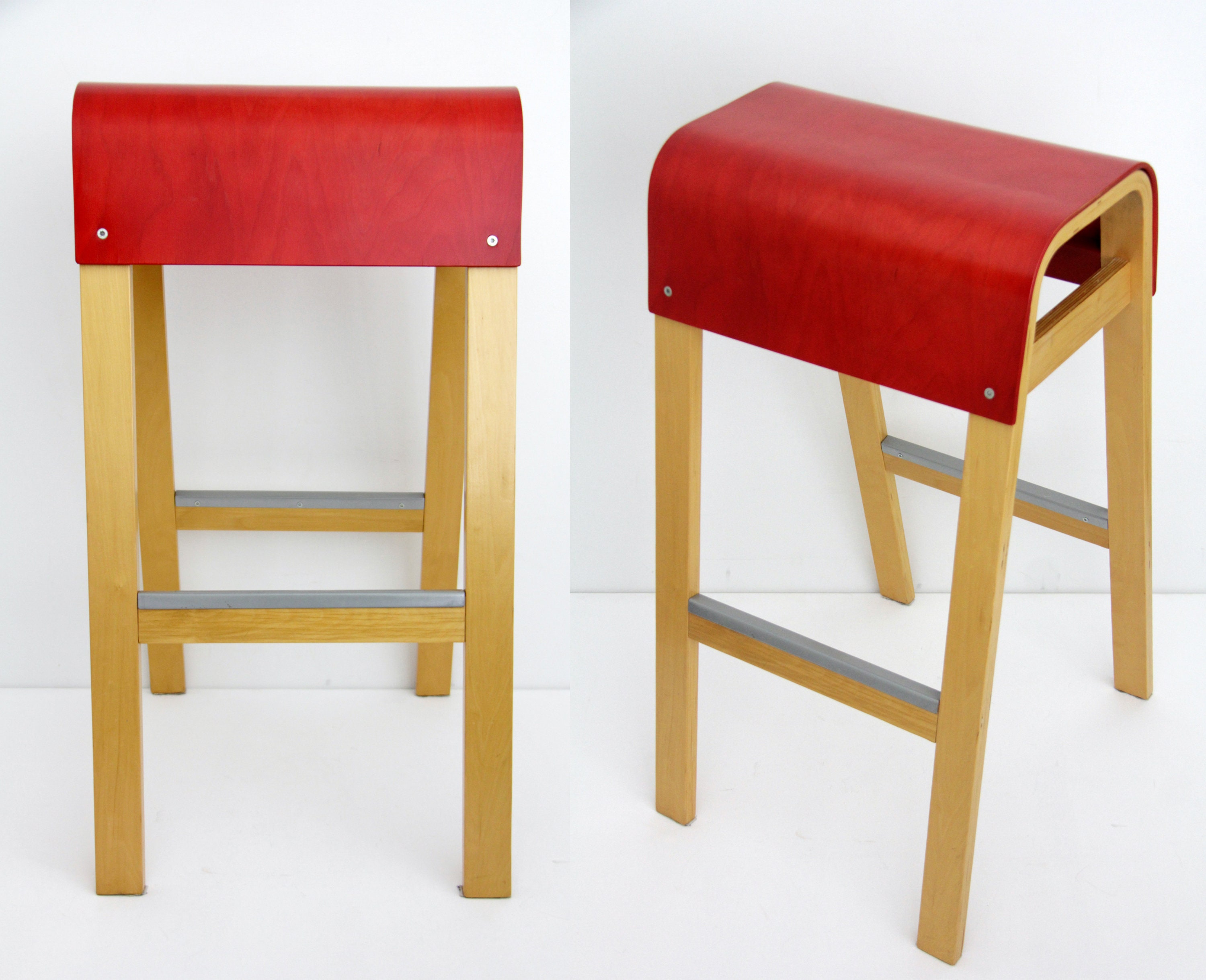RESERVED Vintage Ikea SALVE Bar Stool // Red Plywood Bar Chair