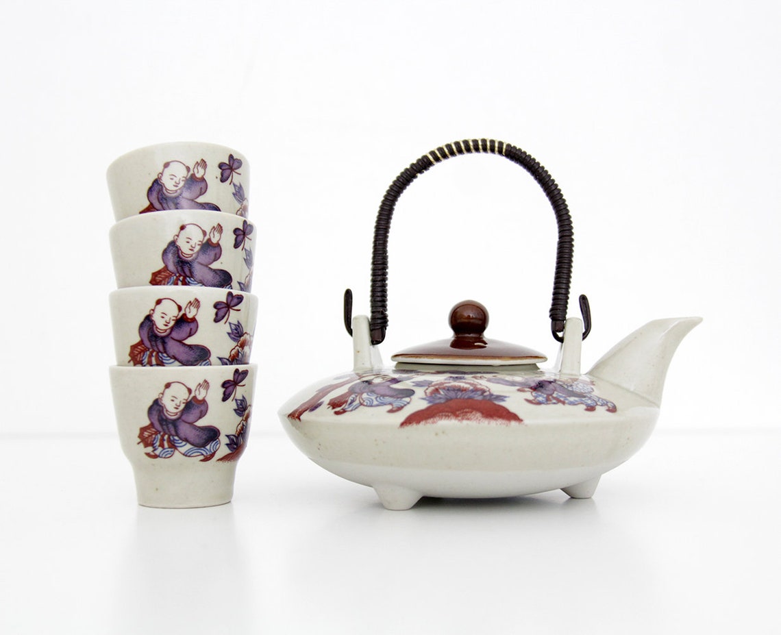 Vintage Japanese Tea or Sake Set // Set of Four Cups and Etsy