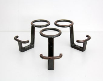 3x Vintage coat hooks by KM Austria // 70's brown metal space age coat rack // hat rack // set of three