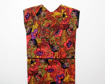 Vintage Dress // Colorful Novelty Dress // Cocoon Dress with Pockets and Back Buttoning