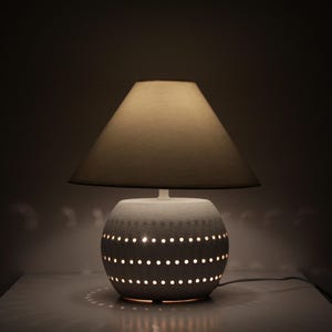 Vintage IKEA Ceramic Table Lamp // Modern White Perforated Base