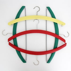 Vintage Clothes Hangers // Colorful Vinyl Covered Wooden Hangers // Set of five // Mid Century Clothes Hangers