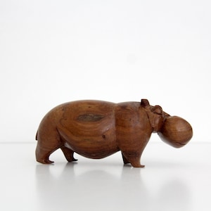 Vintage hippo sculpture // carved wood hippopotamus figurine