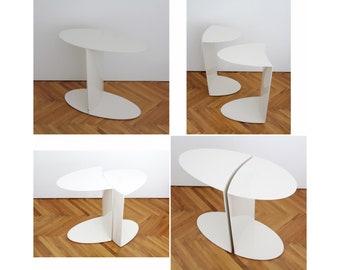 Vintage Modular Table // White Enameled Solid Steel End Tables Pair // Postmodern Minimalist 1980's Side Table, set of two