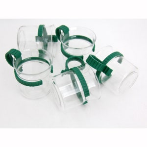 Vintage Glass Coffee/Tea Cups // Glass Mugs with Green Plastic Handles Bodum Style // set of 5