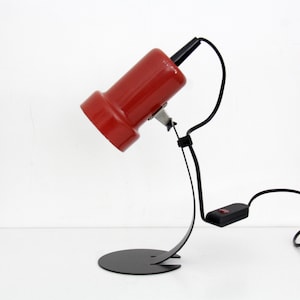 Vintage Table Lamp // Red and Black Metal Desk Lamp with Adjustable Shade