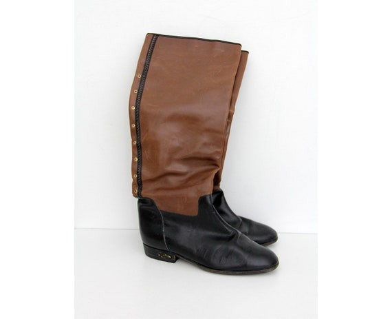 Vintage Boots // Black and Brown Leather Knee High