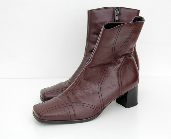 Vintage Boots // 1990s Burgundy Leather Ankle Heel
