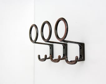3x Vintage coat hooks by KM Austria // 70&#39;s brown metal space age coat rack // hat rack // set of three