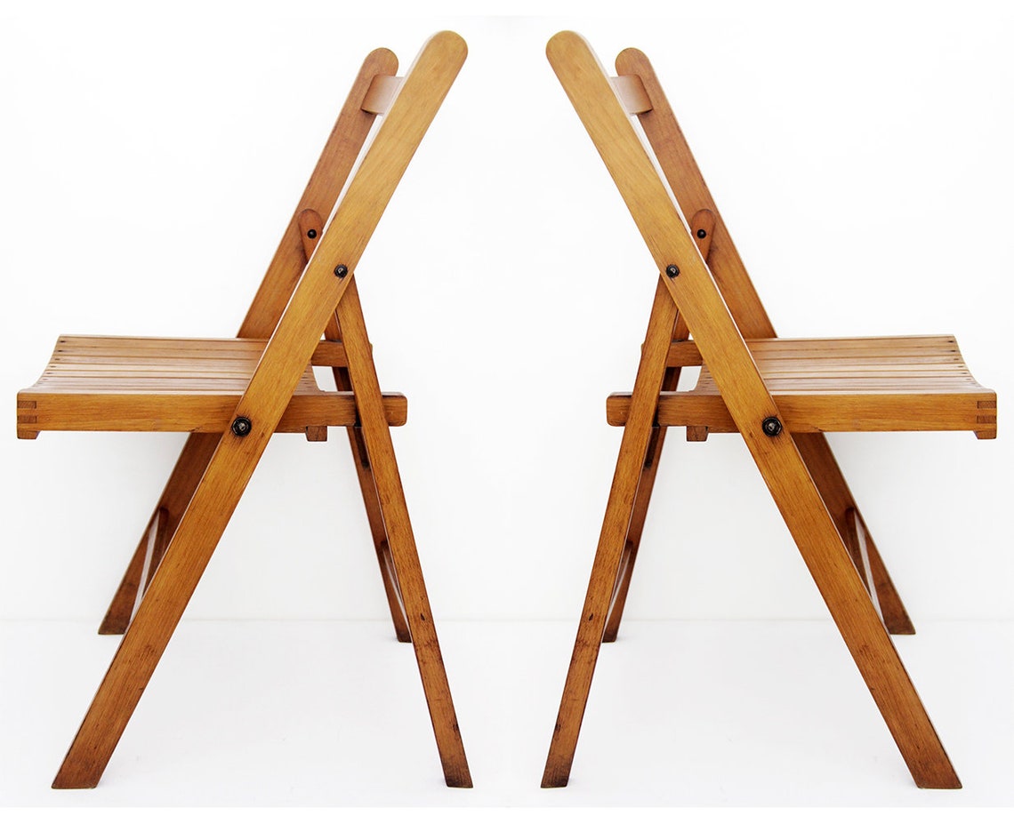 Vintage Mid Century Folding Wood Chair Etsy