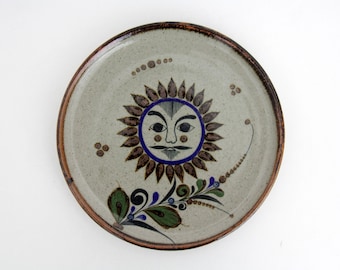 Vintage Mexican Pottery Sun Decorative Plate Tray // Hand Painted Tonala Pottery